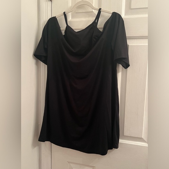 Size small black white beaded middle stripe cold shoulder cut out shirt dress - Picture 5 of 7